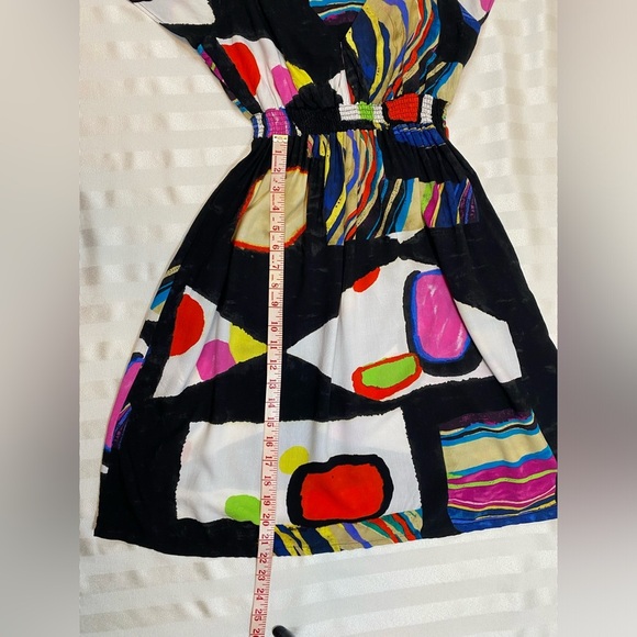 Jams World Short Cap Sleeve Dress Size S Abstract Black Multicolor Print V-Neck - Picture 4 of 12